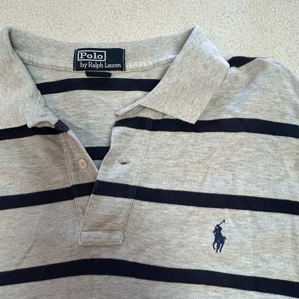Vintage Polo by Ralph Lauren Striped Polo Shirt Gray Navy